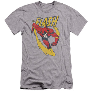 AN OFFCIALLY LICENSED JLA LIGHTNING TRAIL MEN'S PREMIUM SLIM FIT T-SHIRT ATHLETIC HEATHER