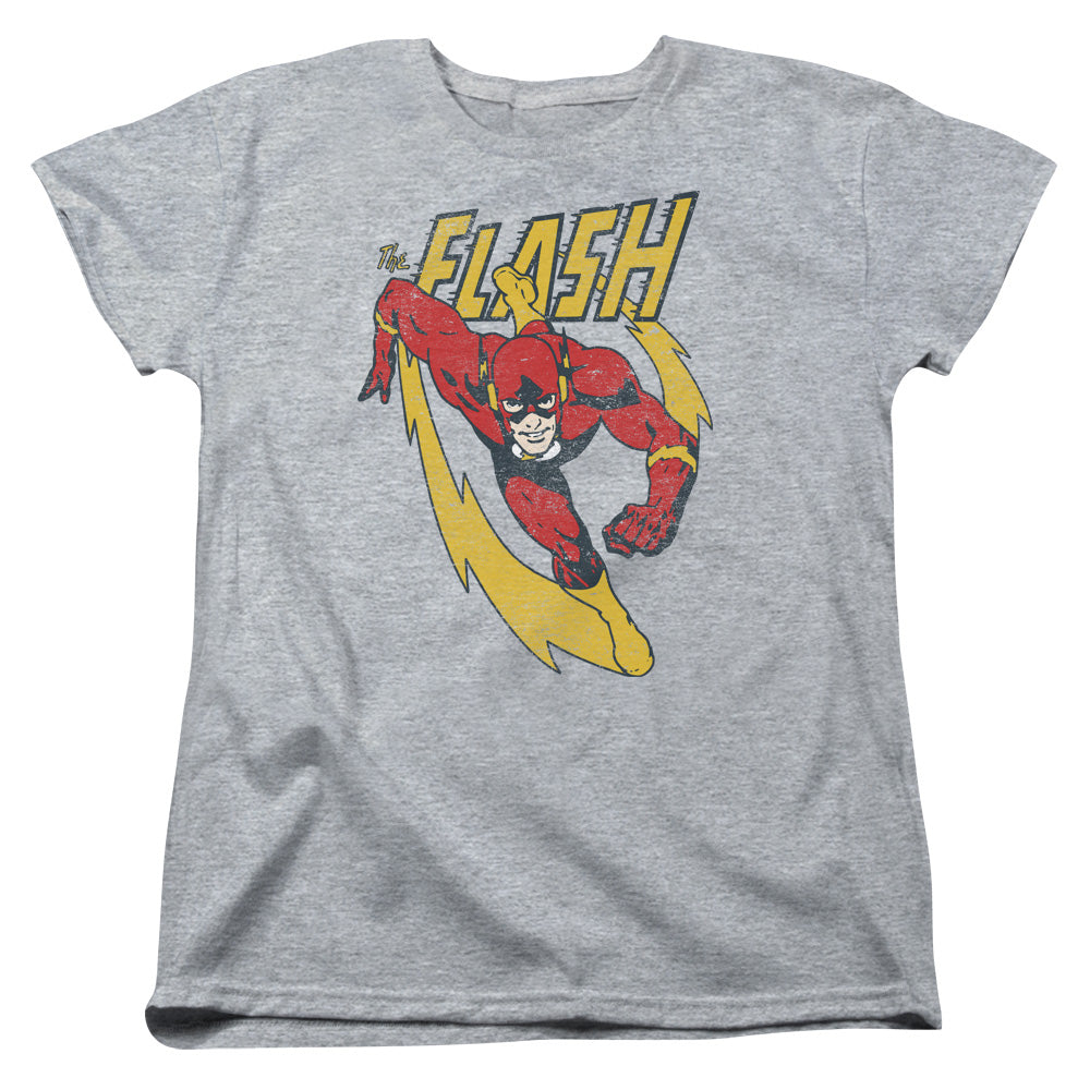 AN OFFCIALLY LICENSED JLA LIGHTNING TRAIL WOMEN'S REGULAR FIT T-SHIRT ATHLETIC HEATHER