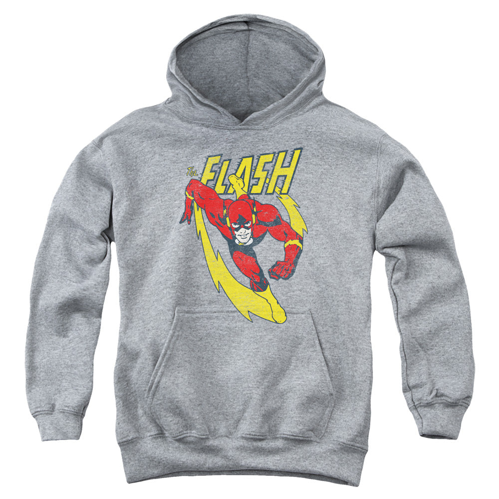 AN OFFCIALLY LICENSED JLA LIGHTNING TRAIL YOUTH HOODIE ATHLETIC HEATHER