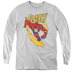 AN OFFCIALLY LICENSED JLA LIGHTNING TRAIL YOUTH LONG SLEEVE T-SHIRT ATHLETIC HEATHER
