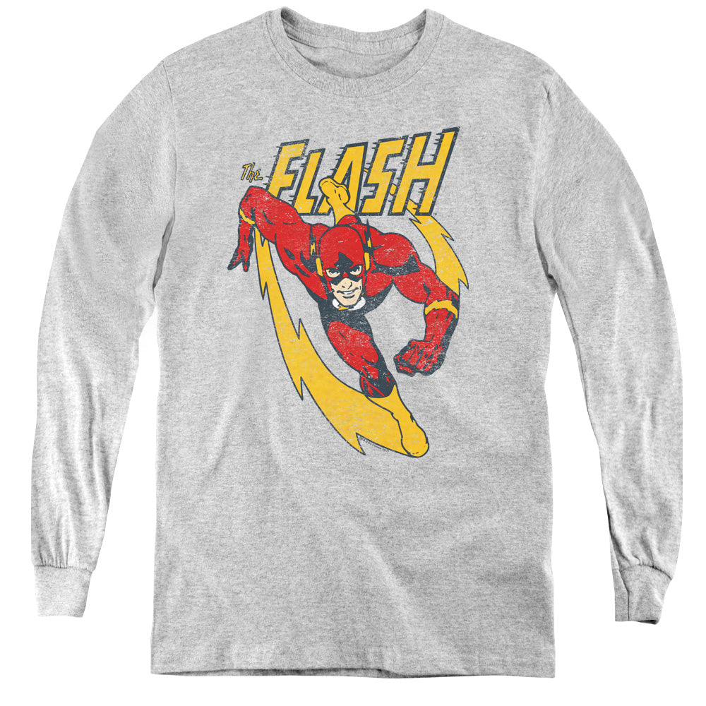 AN OFFCIALLY LICENSED JLA LIGHTNING TRAIL YOUTH LONG SLEEVE T-SHIRT ATHLETIC HEATHER