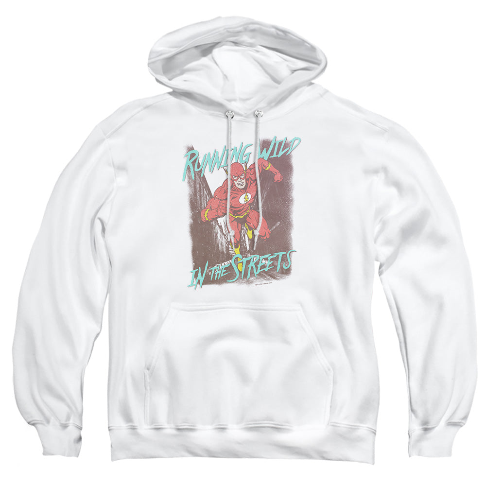 AN OFFCIALLY LICENSED JLA RUNNING WILD ADULT UNISEX PULLOVER HOODIE WHITE