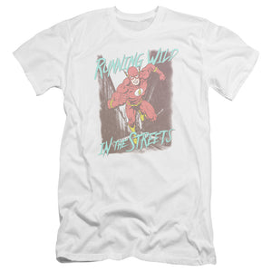 AN OFFCIALLY LICENSED JLA RUNNING WILD MEN'S PREMIUM SLIM FIT T-SHIRT WHITE