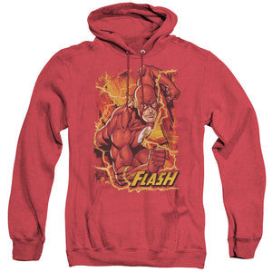 AN OFFCIALLY LICENSED JLA FLASH LIGHTNING ADULT UNISEX HEATHER PULLOVER HOODIE RED