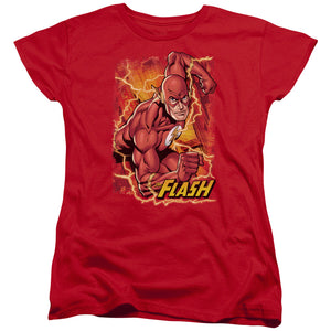 AN OFFCIALLY LICENSED JLA FLASH LIGHTNING WOMEN'S REGULAR FIT T-SHIRT RED