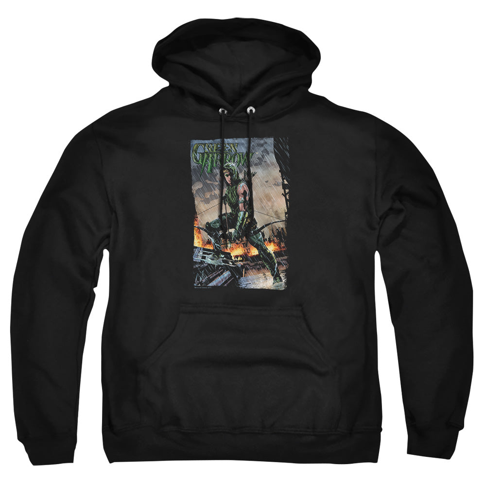 AN OFFCIALLY LICENSED JLA FIRE AND RAIN ADULT UNISEX PULLOVER HOODIE BLACK