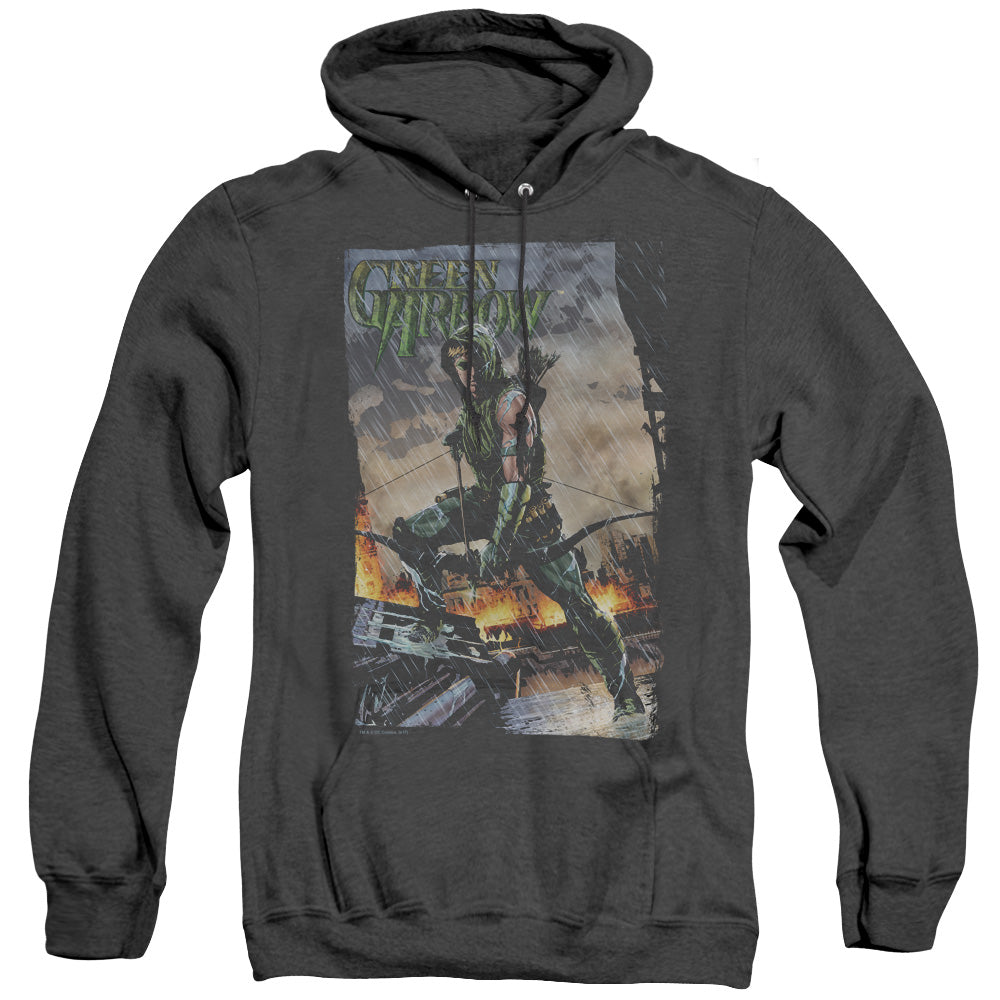AN OFFCIALLY LICENSED JLA FIRE AND RAIN ADULT UNISEX HEATHER PULLOVER HOODIE BLACK