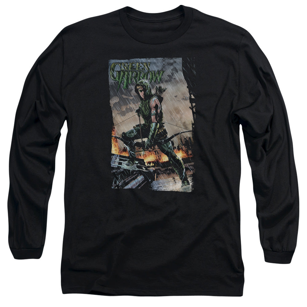 AN OFFCIALLY LICENSED JLA FIRE AND RAIN MEN'S LONG SLEEVE T-SHIRT BLACK