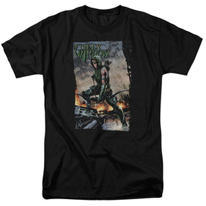 AN OFFCIALLY LICENSED JLA FIRE AND RAIN MEN'S REGULAR FIT T-SHIRT BLACK