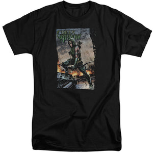 AN OFFCIALLY LICENSED JLA FIRE AND RAIN MEN'S TALL FIT T-SHIRT BLACK