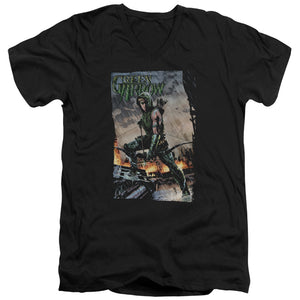 AN OFFCIALLY LICENSED JLA FIRE AND RAIN MEN'S V-NECK T-SHIRT BLACK