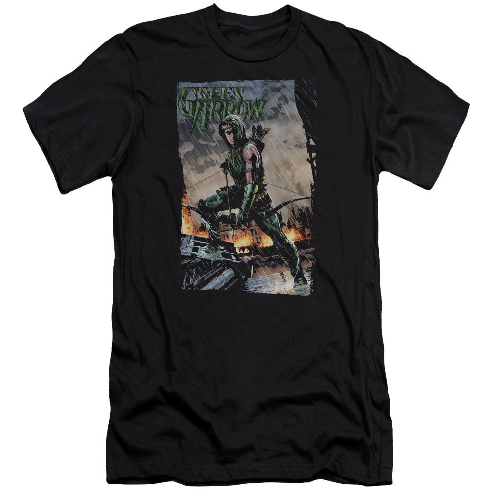 AN OFFCIALLY LICENSED JLA FIRE AND RAIN MEN'S PREMIUM SLIM FIT T-SHIRT BLACK