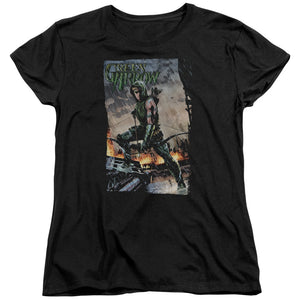 AN OFFCIALLY LICENSED JLA FIRE AND RAIN WOMEN'S REGULAR FIT T-SHIRT BLACK