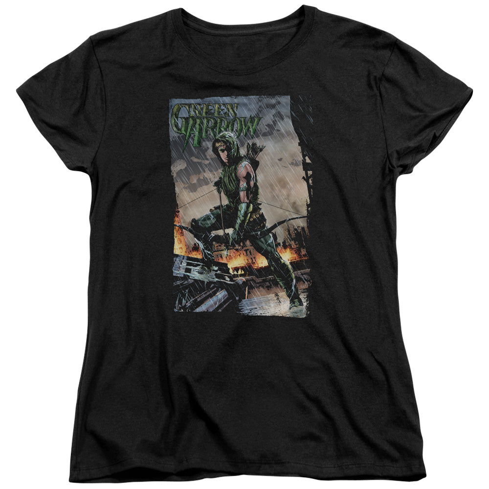 AN OFFCIALLY LICENSED JLA FIRE AND RAIN WOMEN'S REGULAR FIT T-SHIRT BLACK
