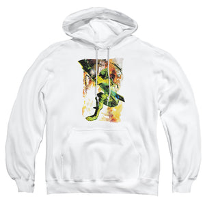 AN OFFCIALLY LICENSED JLA PAINTED ARCHER ADULT UNISEX PULLOVER HOODIE WHITE
