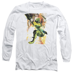 AN OFFCIALLY LICENSED JLA PAINTED ARCHER MEN'S LONG SLEEVE T-SHIRT WHITE