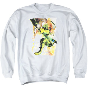 AN OFFCIALLY LICENSED JLA PAINTED ARCHER ADULT UNISEX CREWNECK SWEATSHIRT WHITE