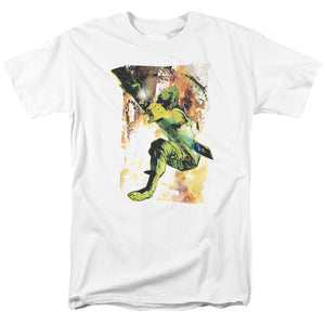 AN OFFCIALLY LICENSED JLA PAINTED ARCHER MEN'S REGULAR FIT T-SHIRT WHITE