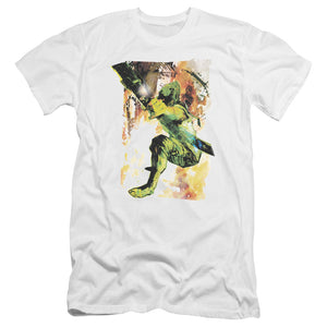 AN OFFCIALLY LICENSED JLA PAINTED ARCHER MEN'S PREMIUM SLIM FIT T-SHIRT WHITE