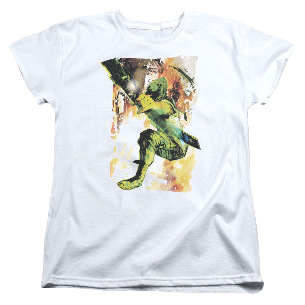 AN OFFCIALLY LICENSED JLA PAINTED ARCHER WOMEN'S REGULAR FIT T-SHIRT WHITE