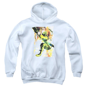 AN OFFCIALLY LICENSED JLA PAINTED ARCHER YOUTH HOODIE WHITE