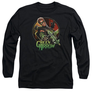 AN OFFCIALLY LICENSED JLA SUNSET ARCHER MEN'S LONG SLEEVE T-SHIRT BLACK