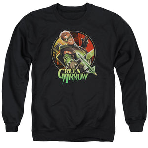 AN OFFCIALLY LICENSED JLA SUNSET ARCHER ADULT UNISEX CREWNECK SWEATSHIRT BLACK