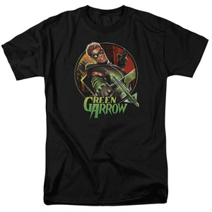AN OFFCIALLY LICENSED JLA SUNSET ARCHER MEN'S REGULAR FIT T-SHIRT BLACK