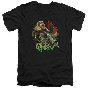 AN OFFCIALLY LICENSED JLA SUNSET ARCHER MEN'S V-NECK T-SHIRT BLACK