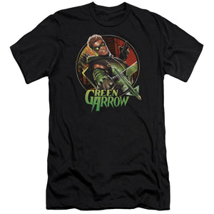 AN OFFCIALLY LICENSED JLA SUNSET ARCHER MEN'S PREMIUM SLIM FIT T-SHIRT BLACK