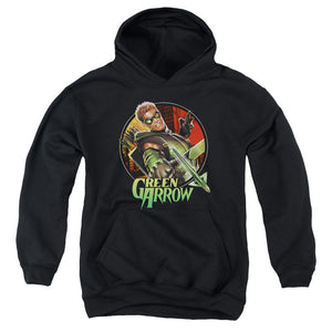 AN OFFCIALLY LICENSED JLA SUNSET ARCHER YOUTH HOODIE BLACK