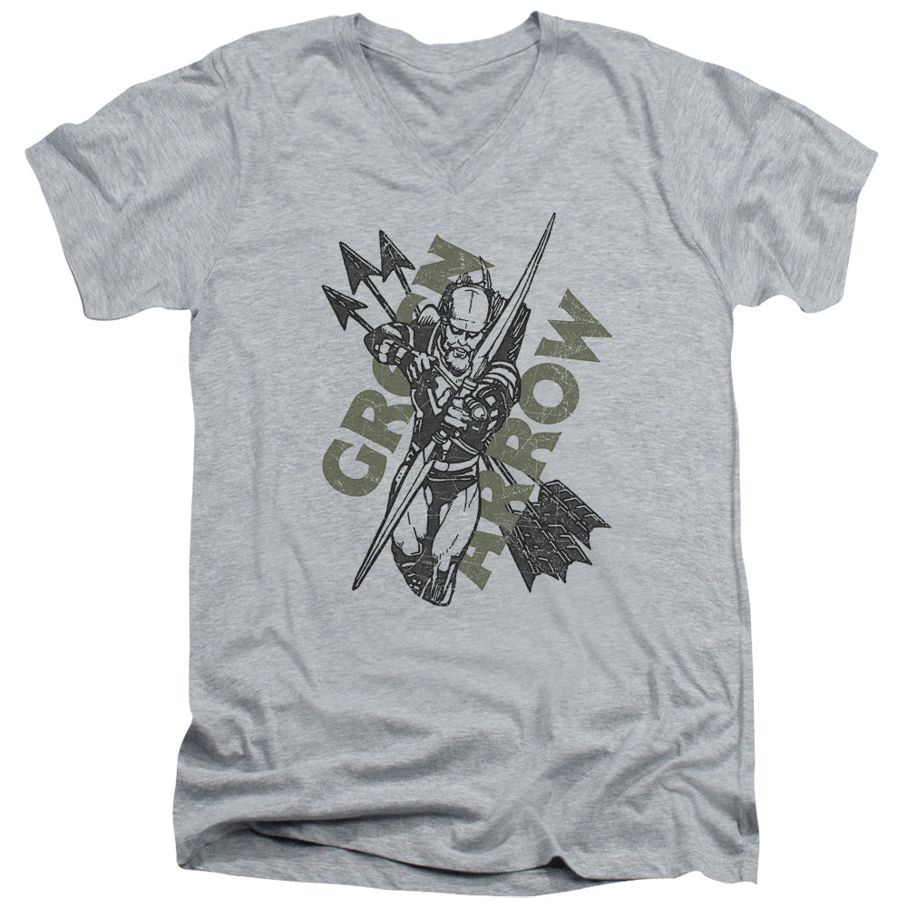AN OFFCIALLY LICENSED JLA ARCHERS ARROWS MEN'S V-NECK T-SHIRT ATHLETIC HEATHER
