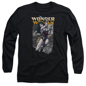 AN OFFCIALLY LICENSED JLA WONDER SLICE MEN'S LONG SLEEVE T-SHIRT BLACK