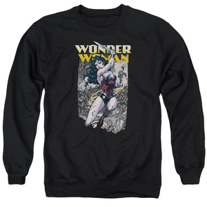 AN OFFCIALLY LICENSED JLA WONDER SLICE ADULT UNISEX CREWNECK SWEATSHIRT BLACK