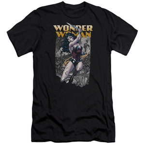 AN OFFCIALLY LICENSED JLA WONDER SLICE MEN'S PREMIUM SLIM FIT T-SHIRT BLACK