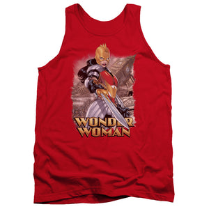 AN OFFCIALLY LICENSED JLA WONDER WOMAN ADULT UNISEX TANK TOP RED