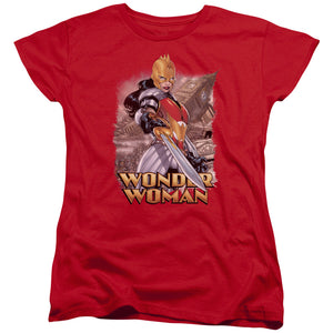AN OFFCIALLY LICENSED JLA WONDER WOMAN WOMEN'S REGULAR FIT T-SHIRT RED