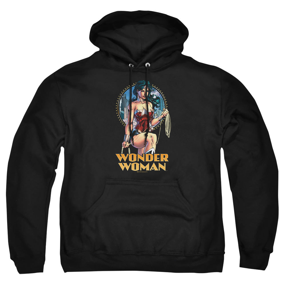 AN OFFCIALLY LICENSED JLA CITY WARRIOR ADULT UNISEX PULLOVER HOODIE BLACK
