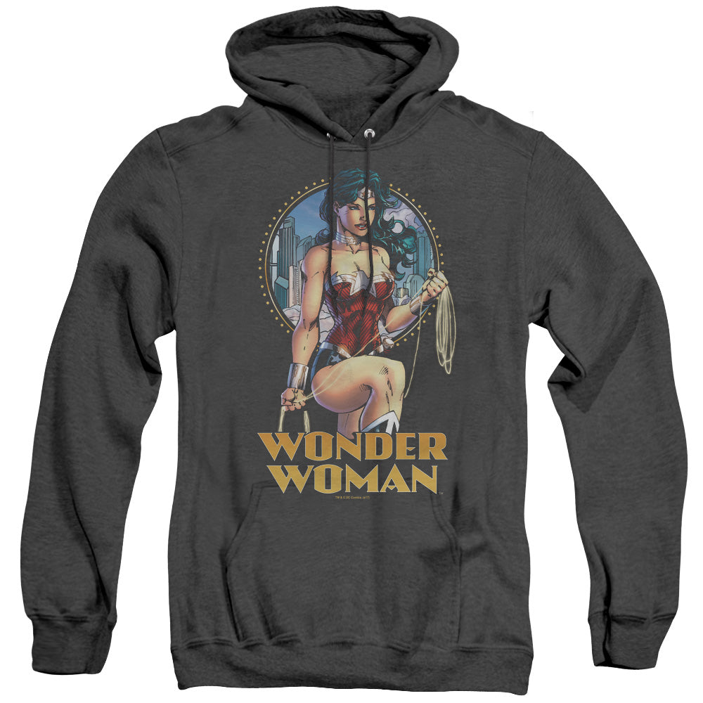 AN OFFCIALLY LICENSED JLA CITY WARRIOR ADULT UNISEX HEATHER PULLOVER HOODIE BLACK