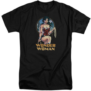AN OFFCIALLY LICENSED JLA CITY WARRIOR MEN'S TALL FIT T-SHIRT BLACK