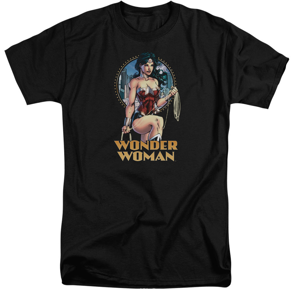 AN OFFCIALLY LICENSED JLA CITY WARRIOR MEN'S TALL FIT T-SHIRT BLACK
