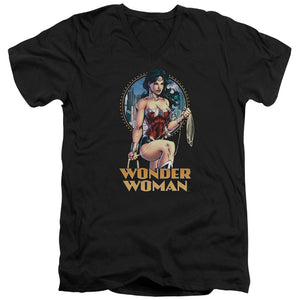 AN OFFCIALLY LICENSED JLA CITY WARRIOR MEN'S V-NECK T-SHIRT BLACK