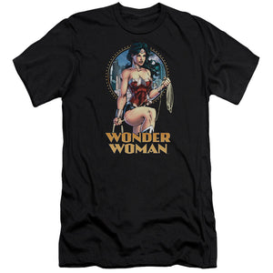 AN OFFCIALLY LICENSED JLA CITY WARRIOR MEN'S PREMIUM SLIM FIT T-SHIRT BLACK