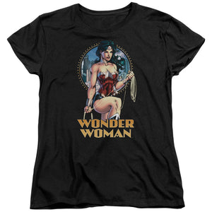 AN OFFCIALLY LICENSED JLA CITY WARRIOR WOMEN'S REGULAR FIT T-SHIRT BLACK
