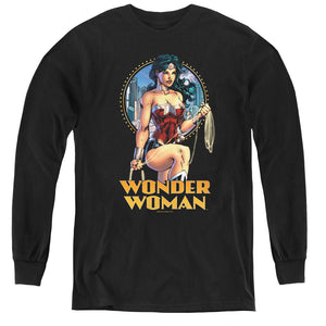 AN OFFCIALLY LICENSED JLA CITY WARRIOR YOUTH LONG SLEEVE T-SHIRT BLACK