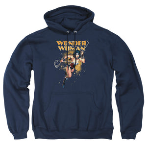 AN OFFCIALLY LICENSED JLA STAR LASSO ADULT UNISEX PULLOVER HOODIE NAVY