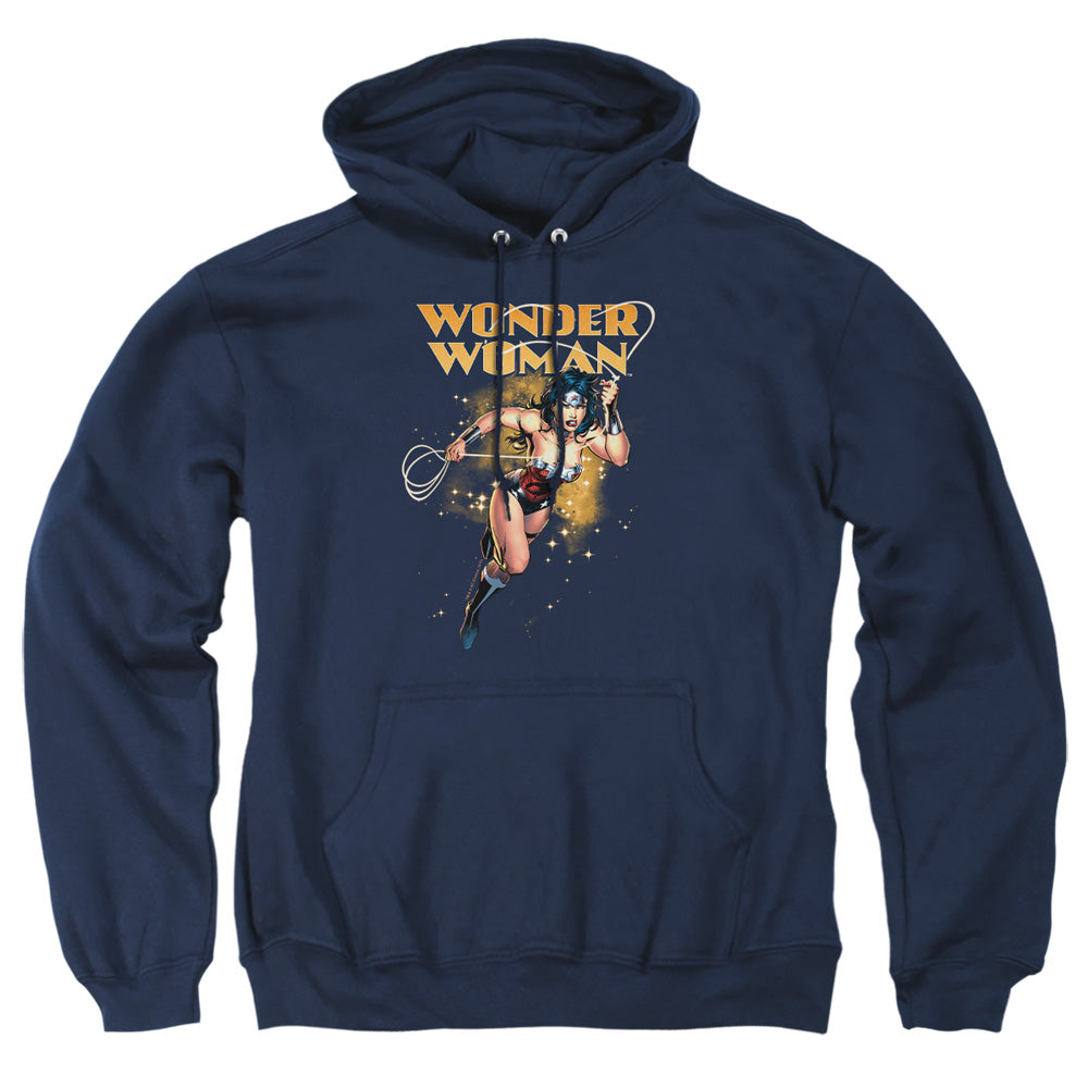 AN OFFCIALLY LICENSED JLA STAR LASSO ADULT UNISEX PULLOVER HOODIE NAVY