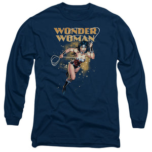 AN OFFCIALLY LICENSED JLA STAR LASSO MEN'S LONG SLEEVE T-SHIRT NAVY