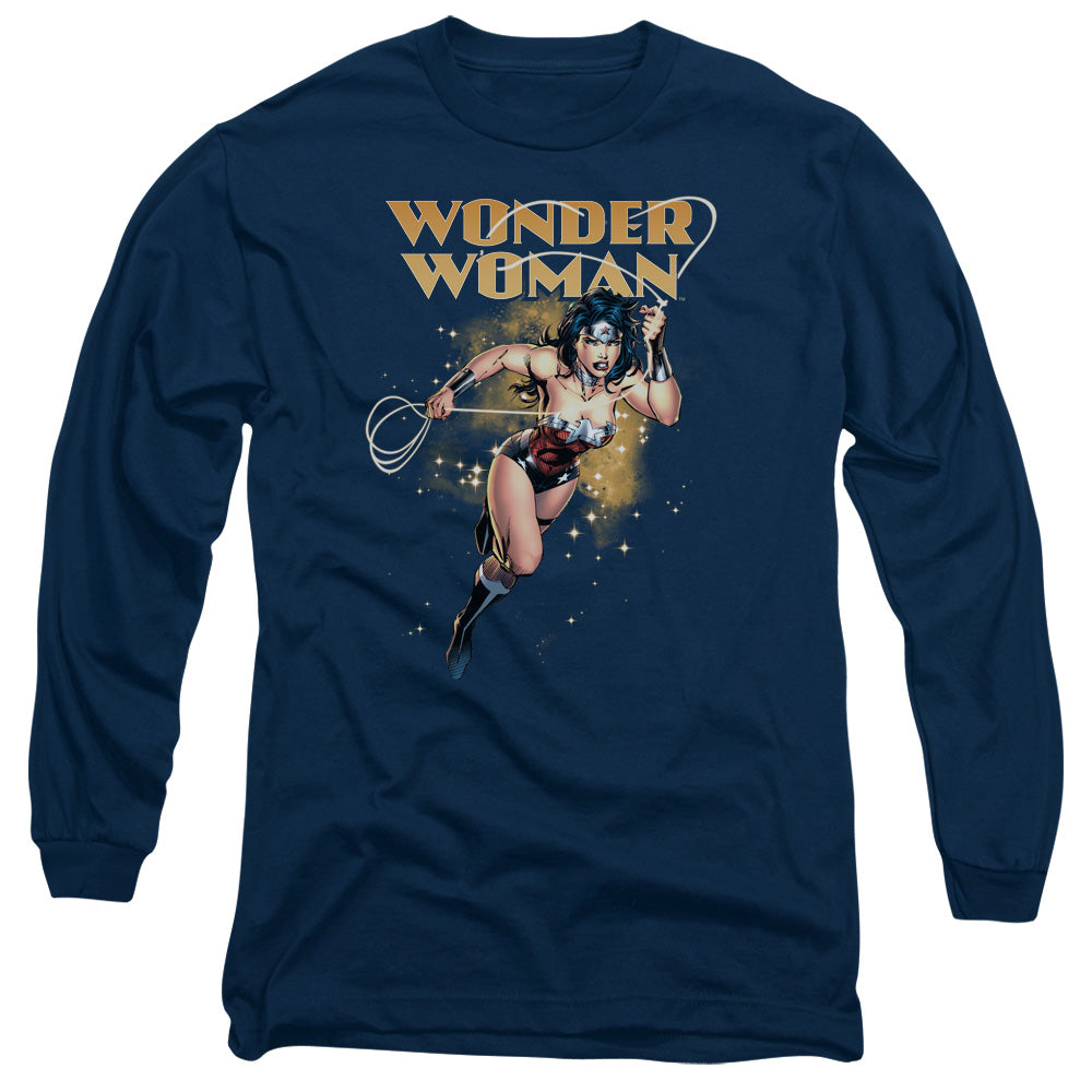AN OFFCIALLY LICENSED JLA STAR LASSO MEN'S LONG SLEEVE T-SHIRT NAVY