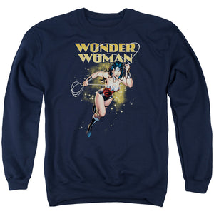 AN OFFCIALLY LICENSED JLA STAR LASSO ADULT UNISEX CREWNECK SWEATSHIRT NAVY